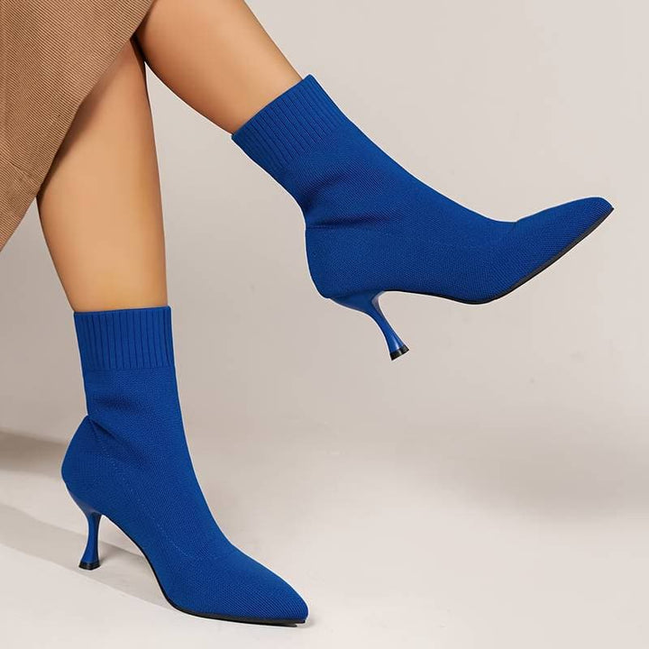 Drune | Stiefeletten Stricksocken Stiefel Spitzzehen Schlanker Stiletto Absatz Enger Sitz