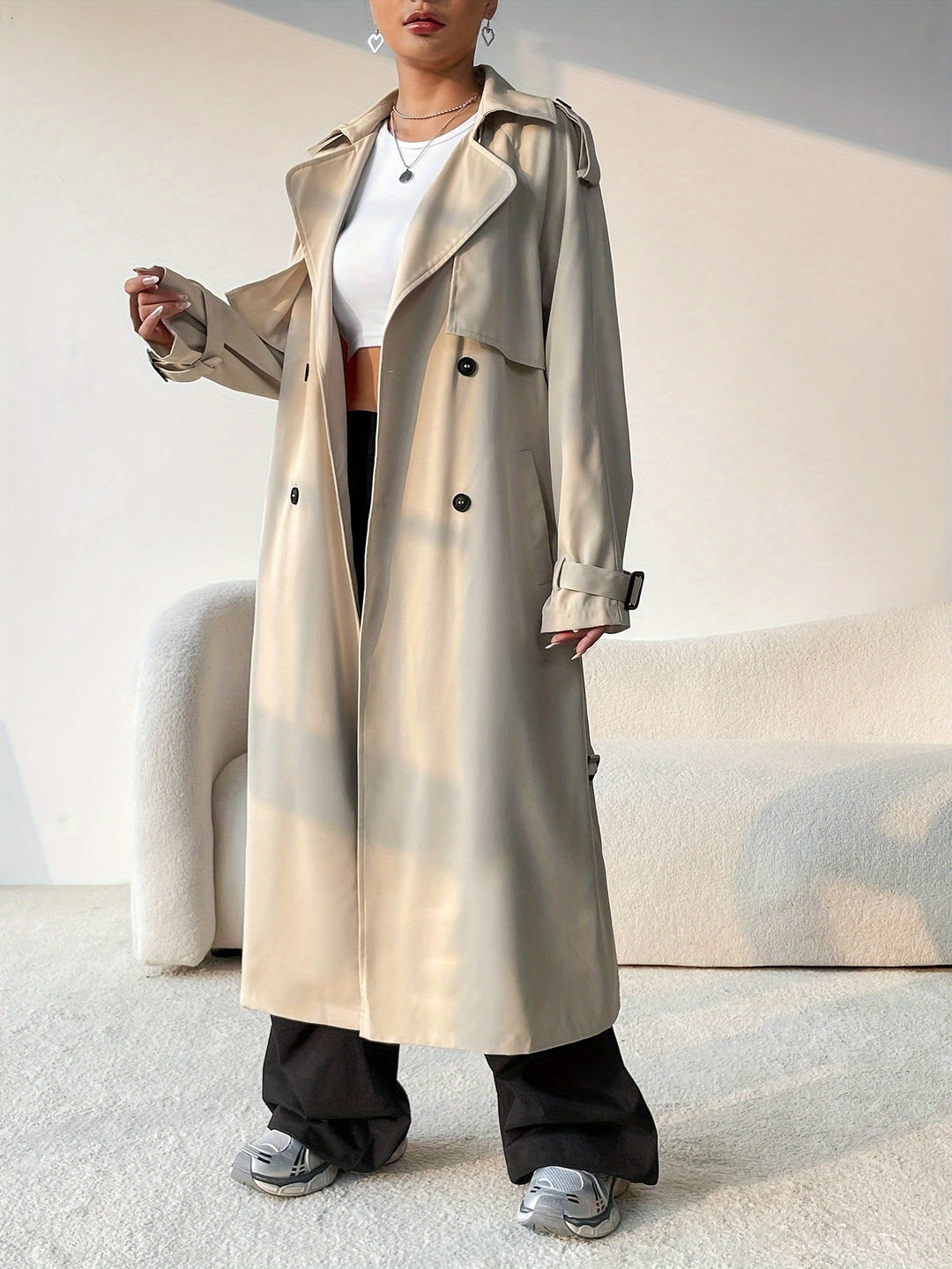 Drune | Trenchcoat mit Gürtel und mittellangem Design für Damen - Perfekt für den Alltag