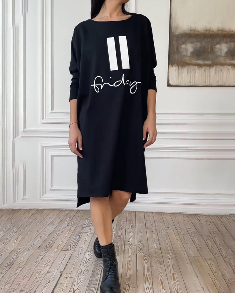 Drune | Schlichtes Bedrucktes Kleid mit Seitenschlitzen