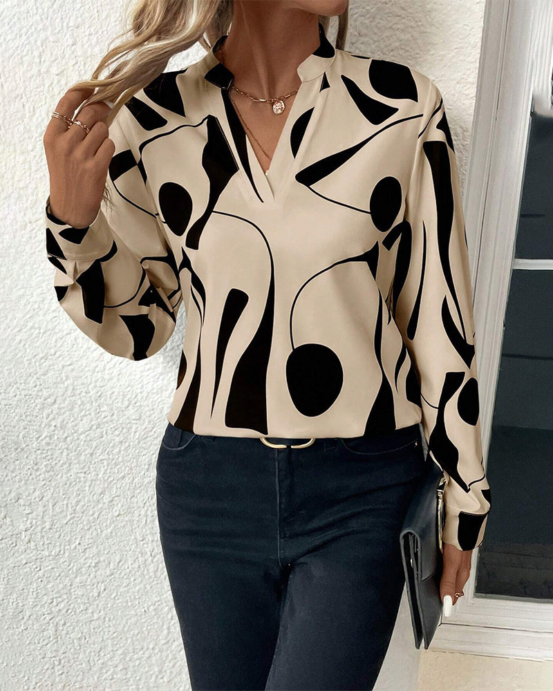 Drune Blouse | Trendige stylische Bluse mit Luxusmotiv mit langen Ärmeln