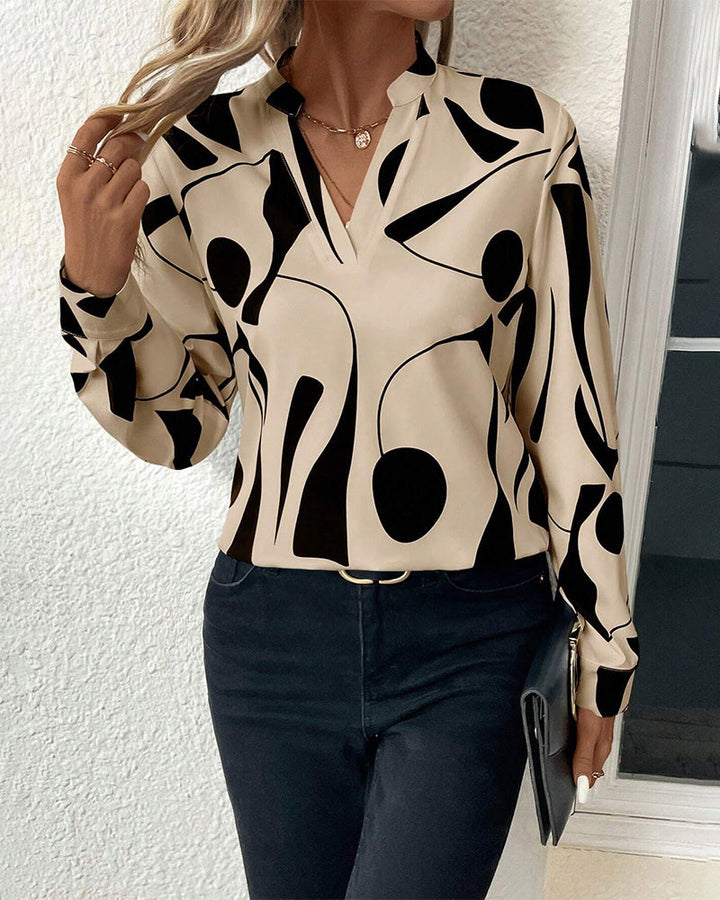 Drune Blouse | Trendige stylische Bluse mit Luxusmotiv mit langen Ärmeln
