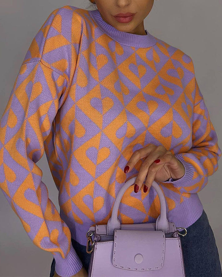 Drune | Herzprint Strickpullover Weich und Trendy Einzigartiges Muster