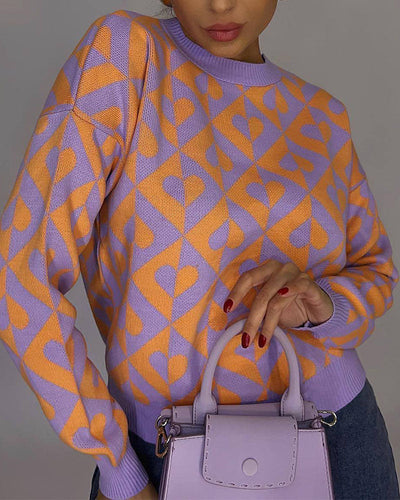 Drune | Herzprint Strickpullover Weich und Trendy Einzigartiges Muster