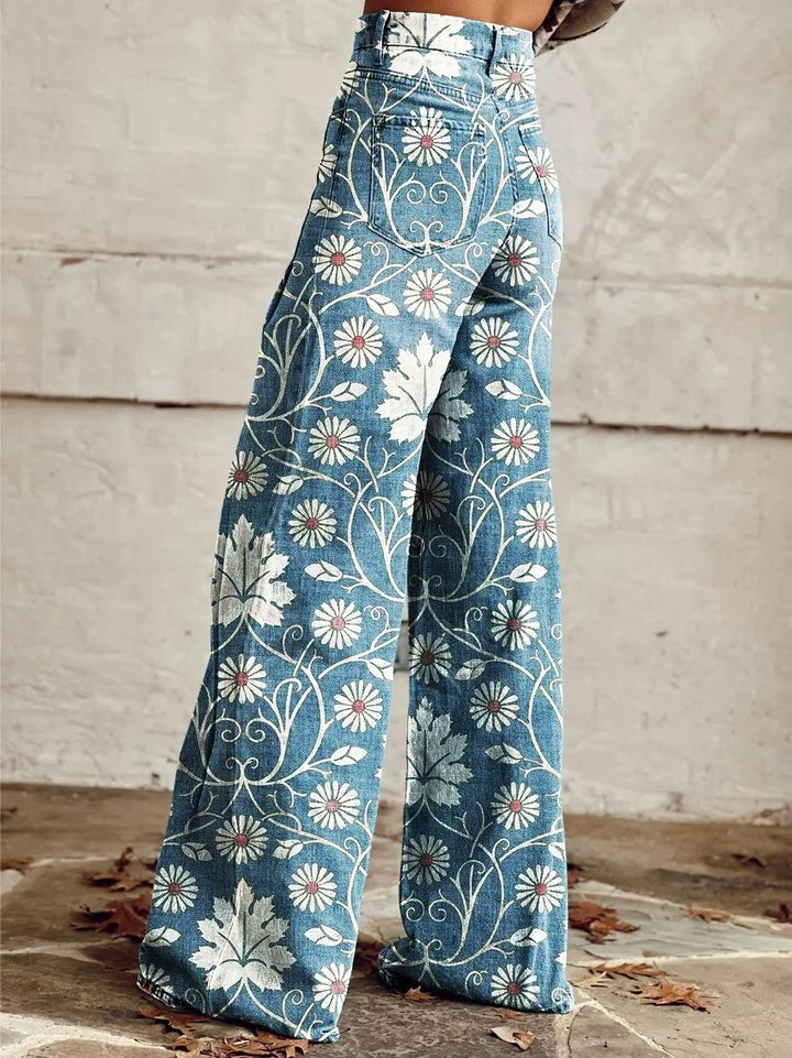 Drune | Vintage bedruckte lässige Hose mit weiten Beinen
