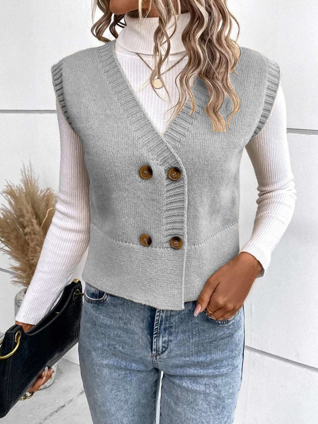 Drune | Stilvolle Herbst Klassische Knopfverschluss V-Hals Pullover Weste Für Frauen