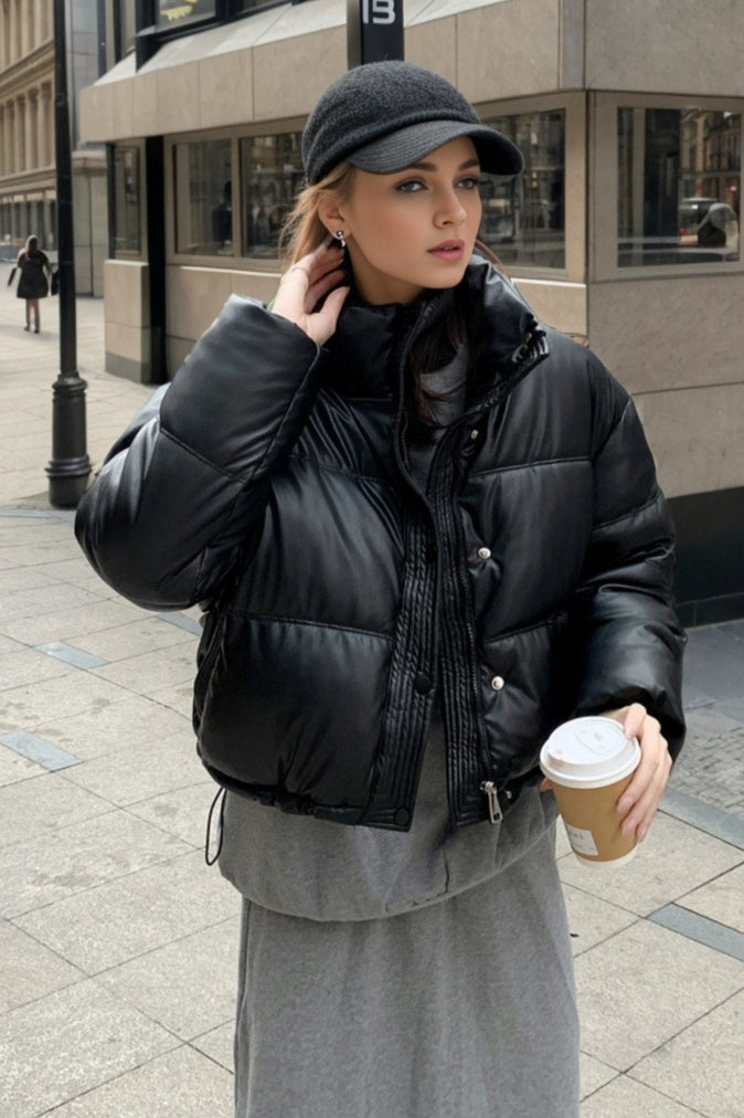 Drune | Faux Leather Isolierte Pufferjacke