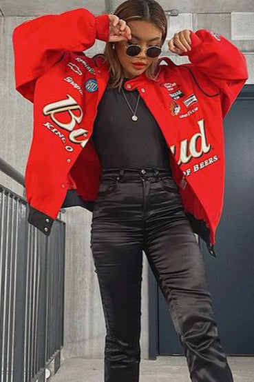 Drune | Rote Druck Zip Jacke