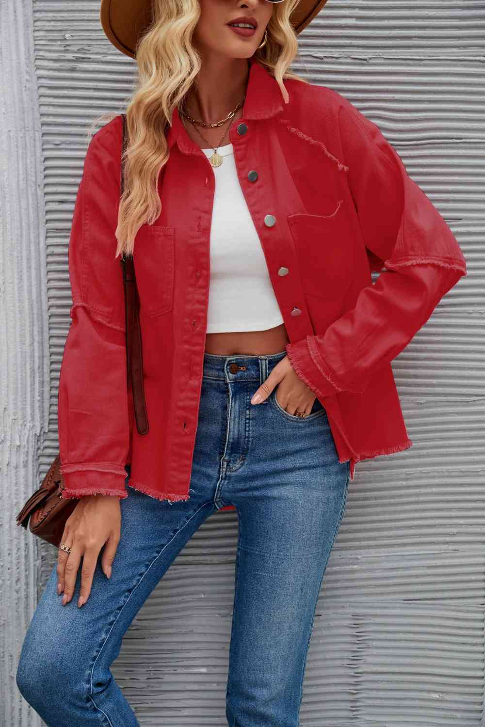 Drune | Raw Hem Kragen Denimjacke