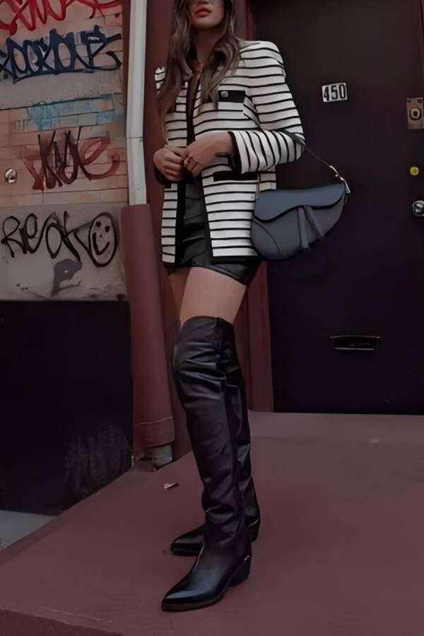 Drune | Gestreifter Dickey-Jacke in Elfenbein Schwarz