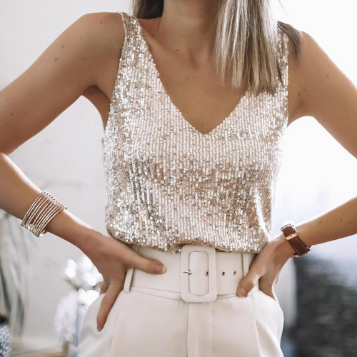 Drune | Damen Festliche Oberteile Glitzer Top