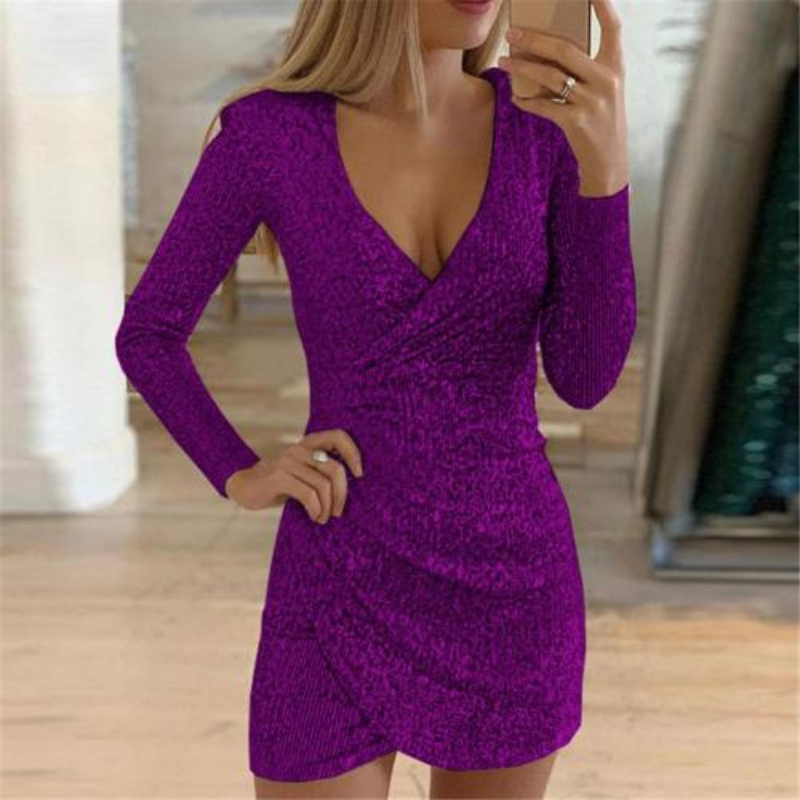 Drune | Damen Pailletten Wickelkleid Mini
