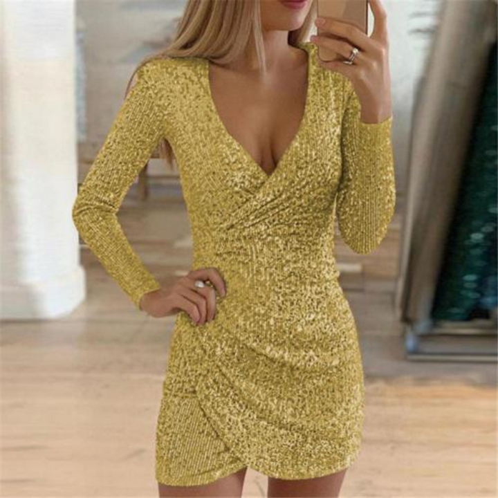 Drune | Damen Pailletten Wickelkleid Mini
