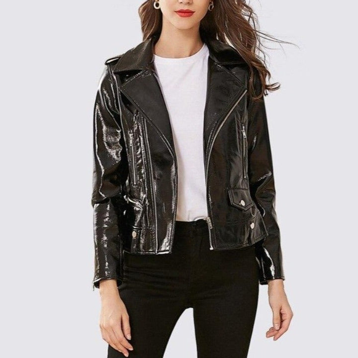 Drune | Damen Lederjacke aus glänzendem Material