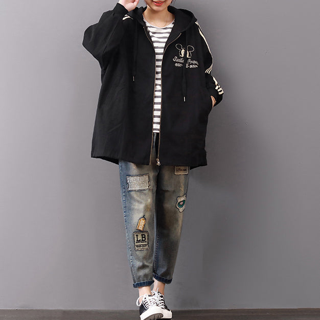 Drune | schwarze Mäntel Plus Size Kapuzen-Cardigans Vintage Reißverschlussjacken & Mäntel