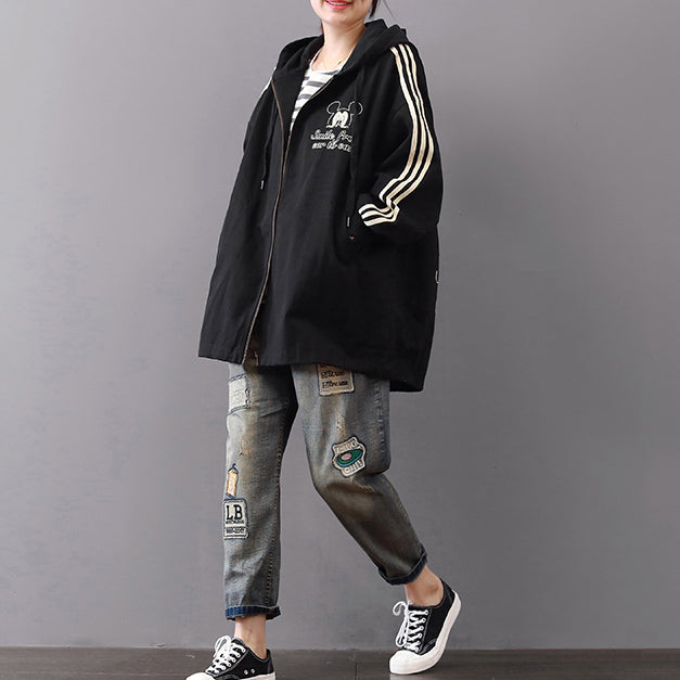 Drune | schwarze Mäntel Plus Size Kapuzen-Cardigans Vintage Reißverschlussjacken & Mäntel