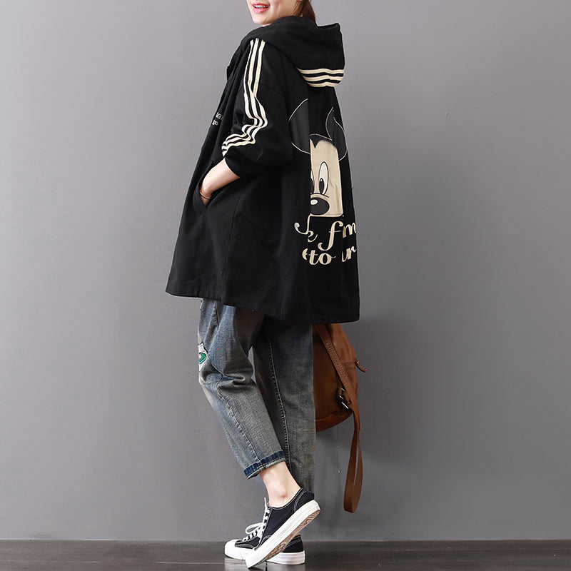 Drune | schwarze Mäntel Plus Size Kapuzen-Cardigans Vintage Reißverschlussjacken & Mäntel