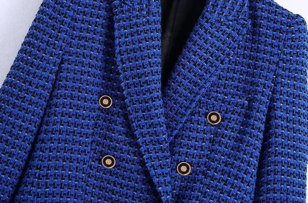 Drune | Dunkelblau Tweed Blazer Damen - Lässig - Kariert