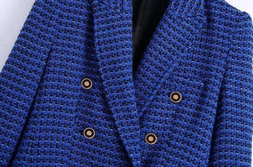 Drune | Dunkelblau Tweed Blazer Damen - Lässig - Kariert