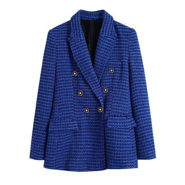 Drune | Dunkelblau Tweed Blazer Damen - Lässig - Kariert