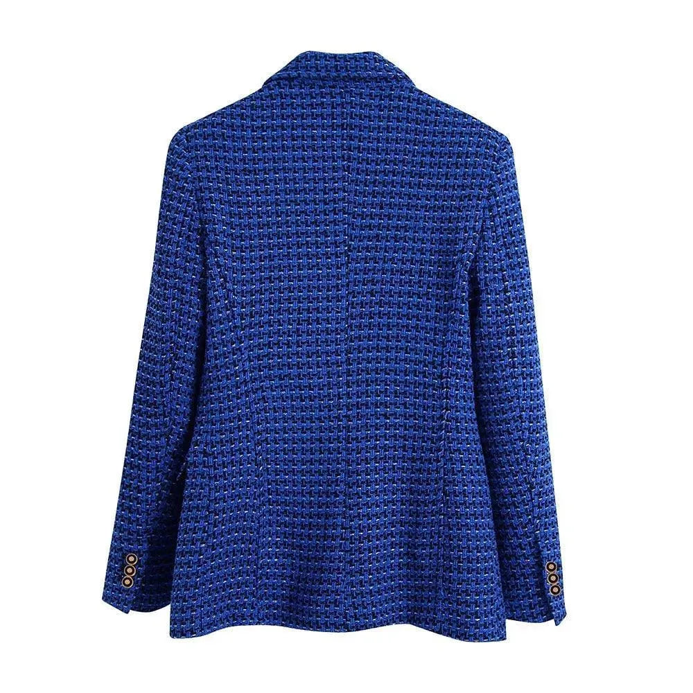 Drune | Dunkelblau Tweed Blazer Damen - Lässig - Kariert