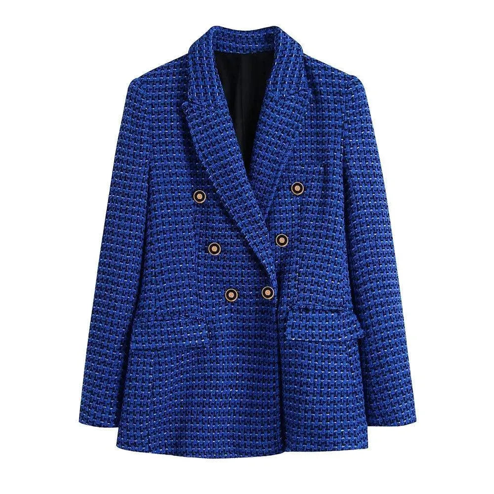 Drune | Dunkelblau Tweed Blazer Damen - Lässig - Kariert