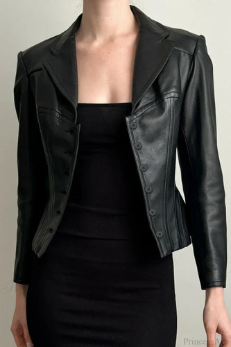 Drune | Cropped Notch Kragen Leder Slim-Fit Jacke