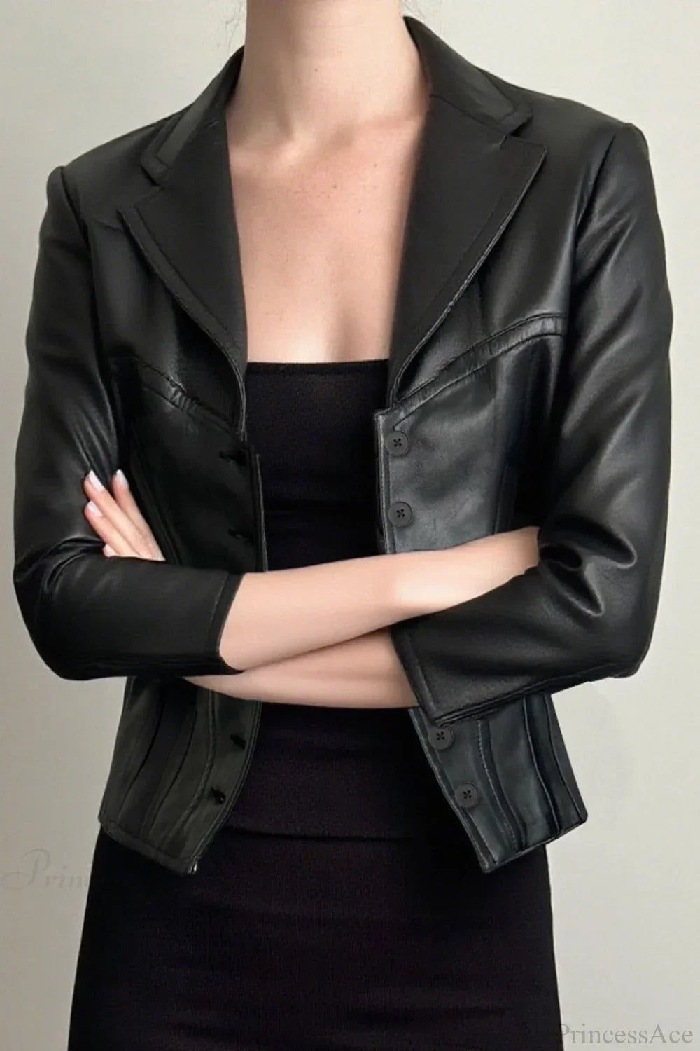Drune | Cropped Notch Kragen Leder Slim-Fit Jacke