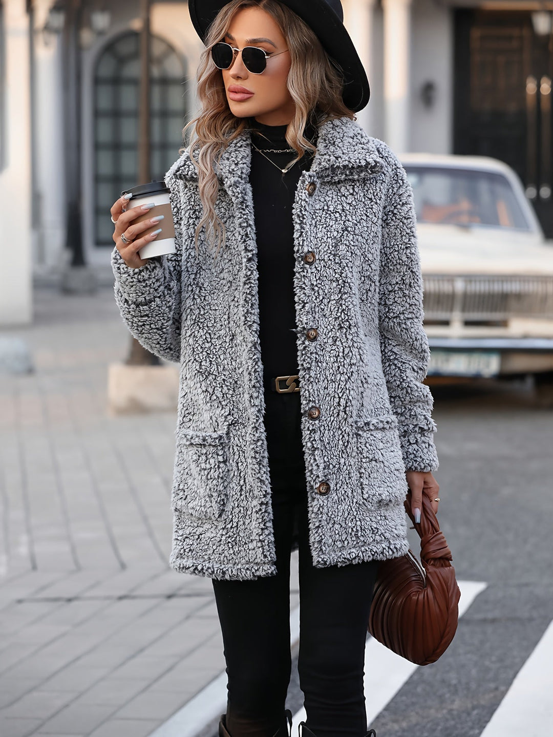Drune | Lange Teddyjacke mit Knöpfen Polyester Komfortabel und Warm
