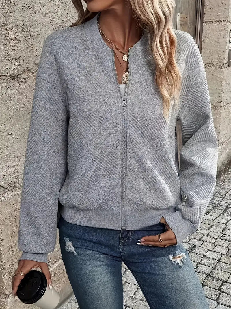 Drune | Cardigan - Damen Herbst Zip-Up Texturierter Cardigan mit Rippbund