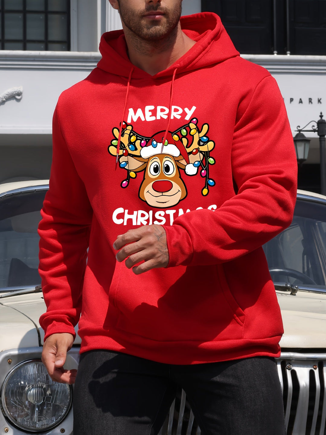 Drune | Weihnachtskapuzenpullover mit Rentierdruck Polyester Frohe Weihnachten Design