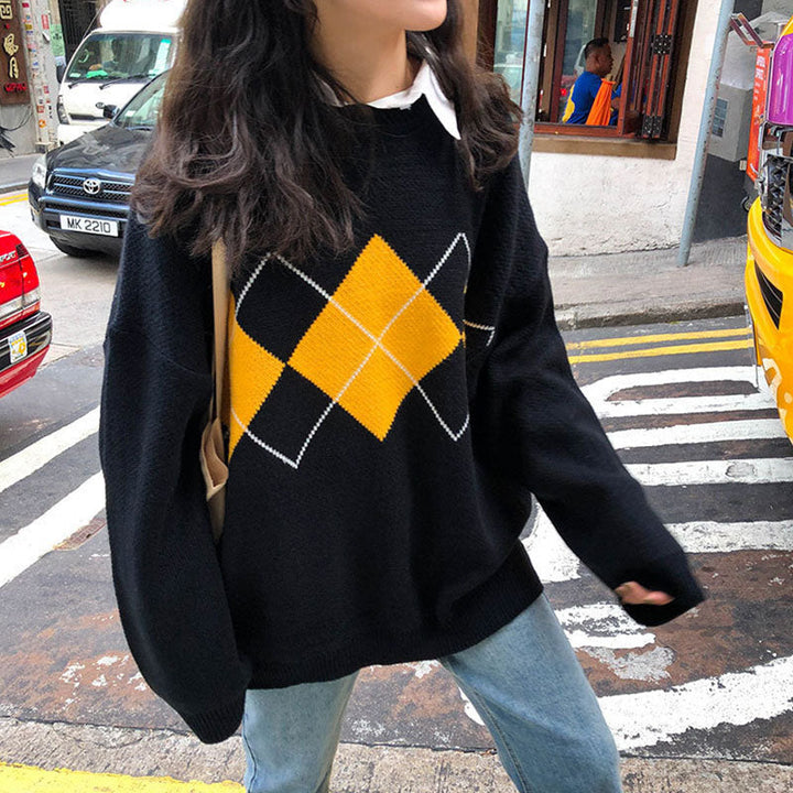 Drune | Oversized Argyle Sweater Weich und Warm Lässig Chic