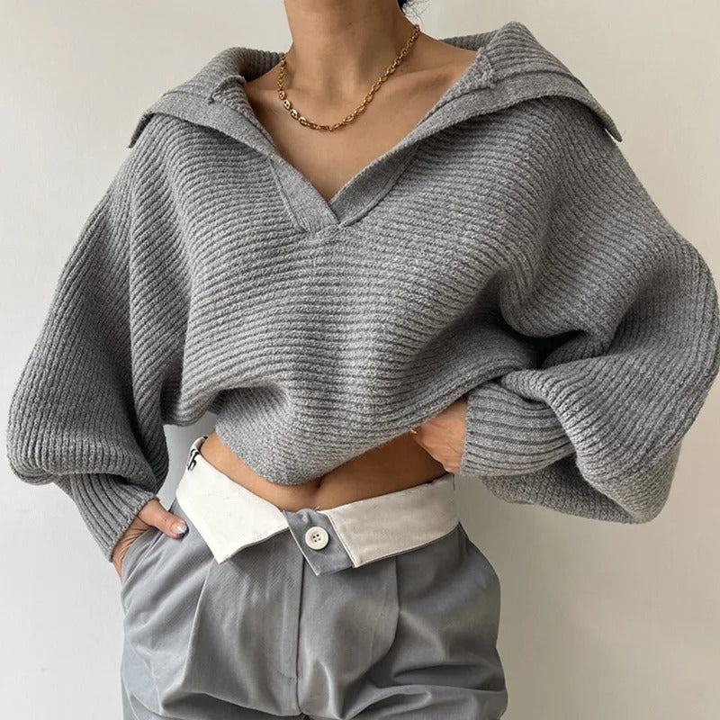 Drune | Strickpullover mit Laternenärmeln und offenem Kragen
