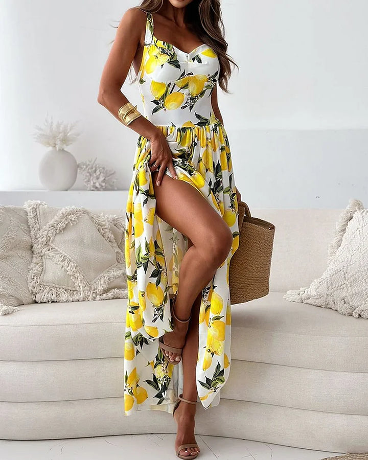Drune | Riemchenkleid mit Zitronendruck