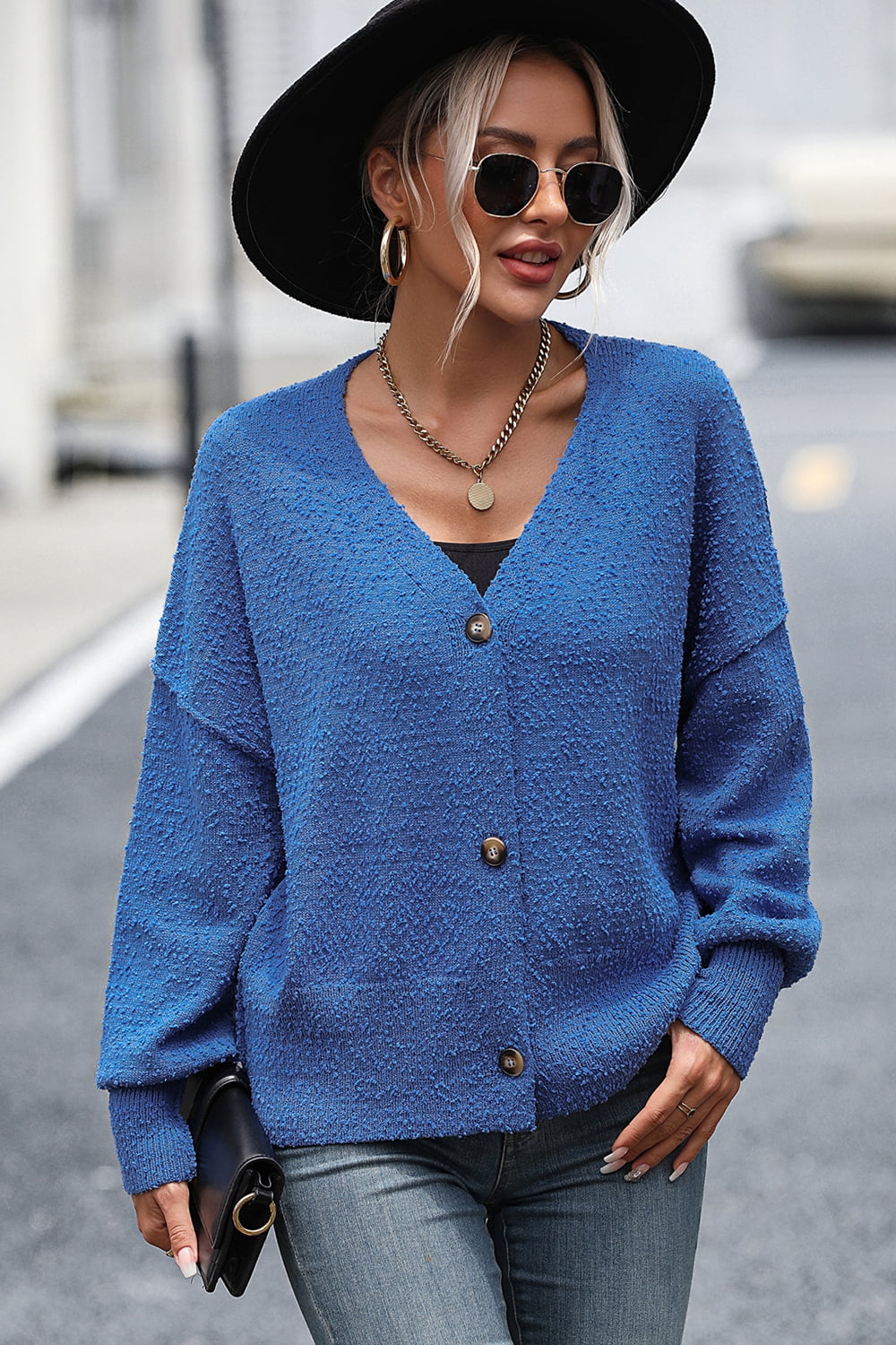 Drune | Knopfleiste Cardigan mit fallen Schultern