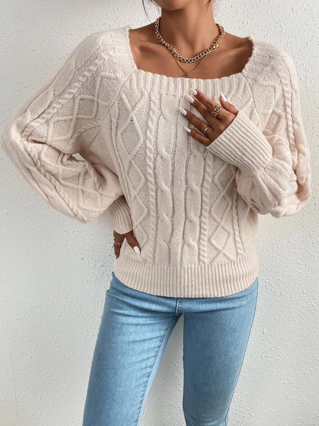 Drune | Strickbluse mit Quadratischem Ausschnitt Weich und Elegant Kabelstrick