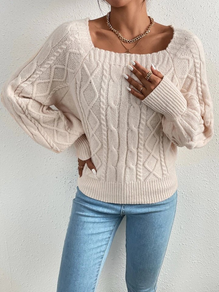 Drune | Strickbluse mit Quadratischem Ausschnitt Weich und Elegant Kabelstrick