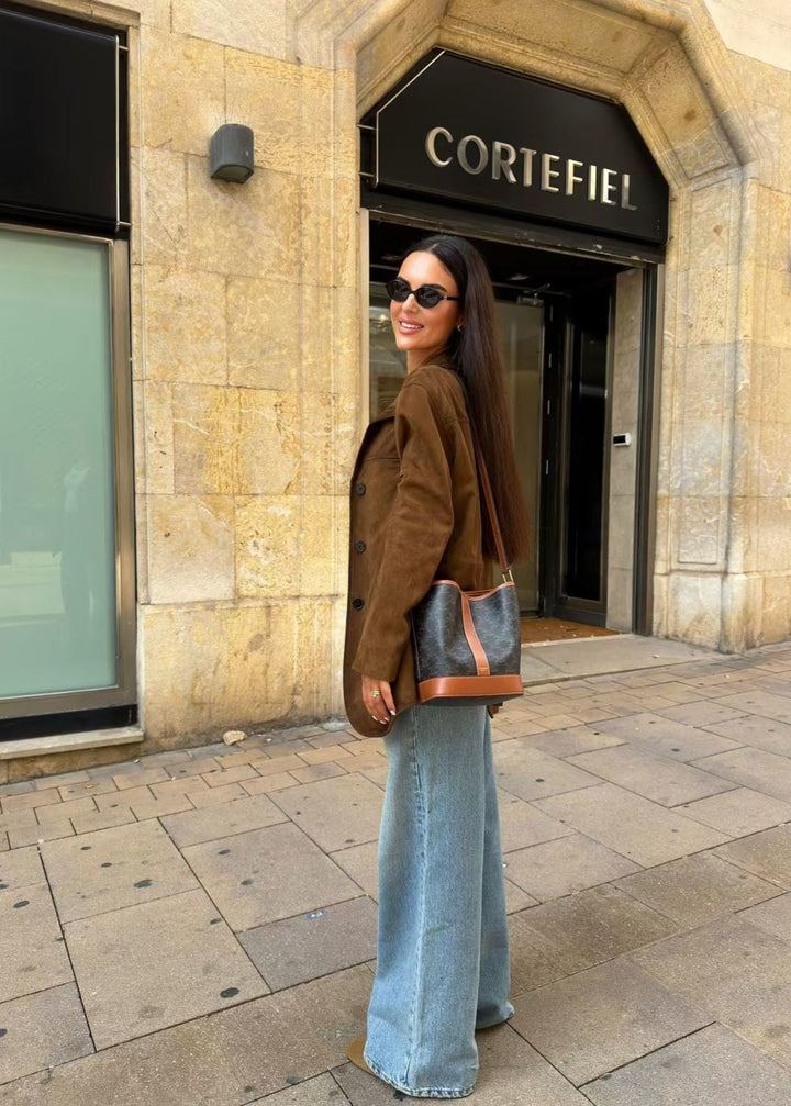 Drune | Wildleder Knopf-Front Blazer mit Pattentaschen