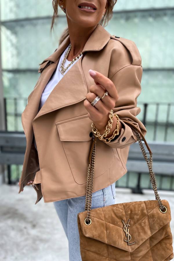 Drune | Leder Revers Taschen Britischer Stil Kurzjacke