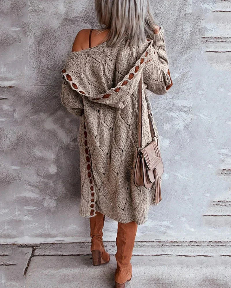 Drune | Langer Cardigan mit Ellbogenaufnäher