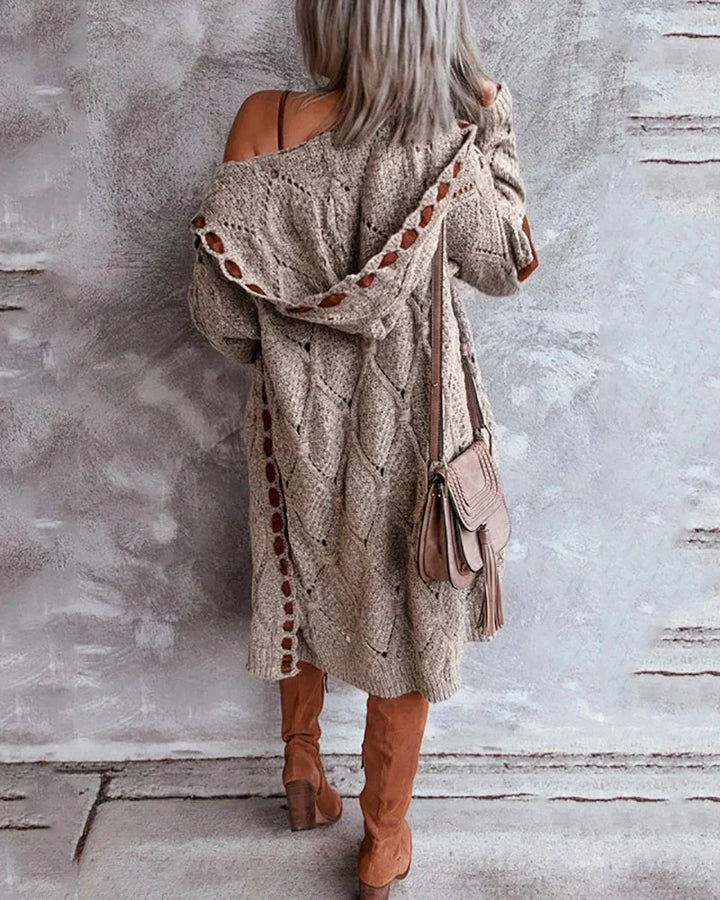 Drune | Langer Cardigan mit Ellbogenaufnäher