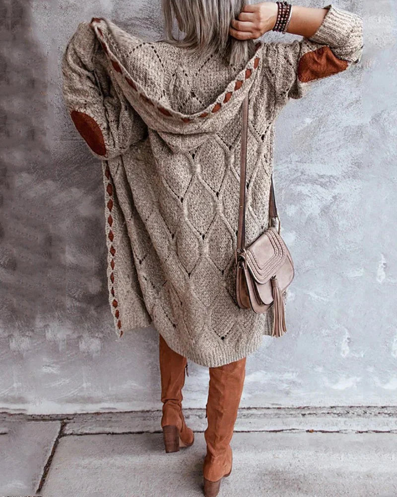 Drune | Langer Cardigan mit Ellbogenaufnäher