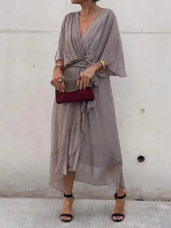 Drune | stilvolles und elegantes Chiffonkleid mit V-Ausschnitt