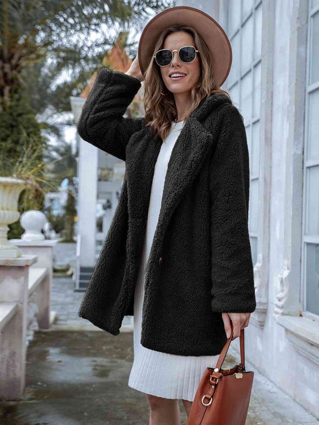 Drune | Langarm Teddy Mantel mit Taschen