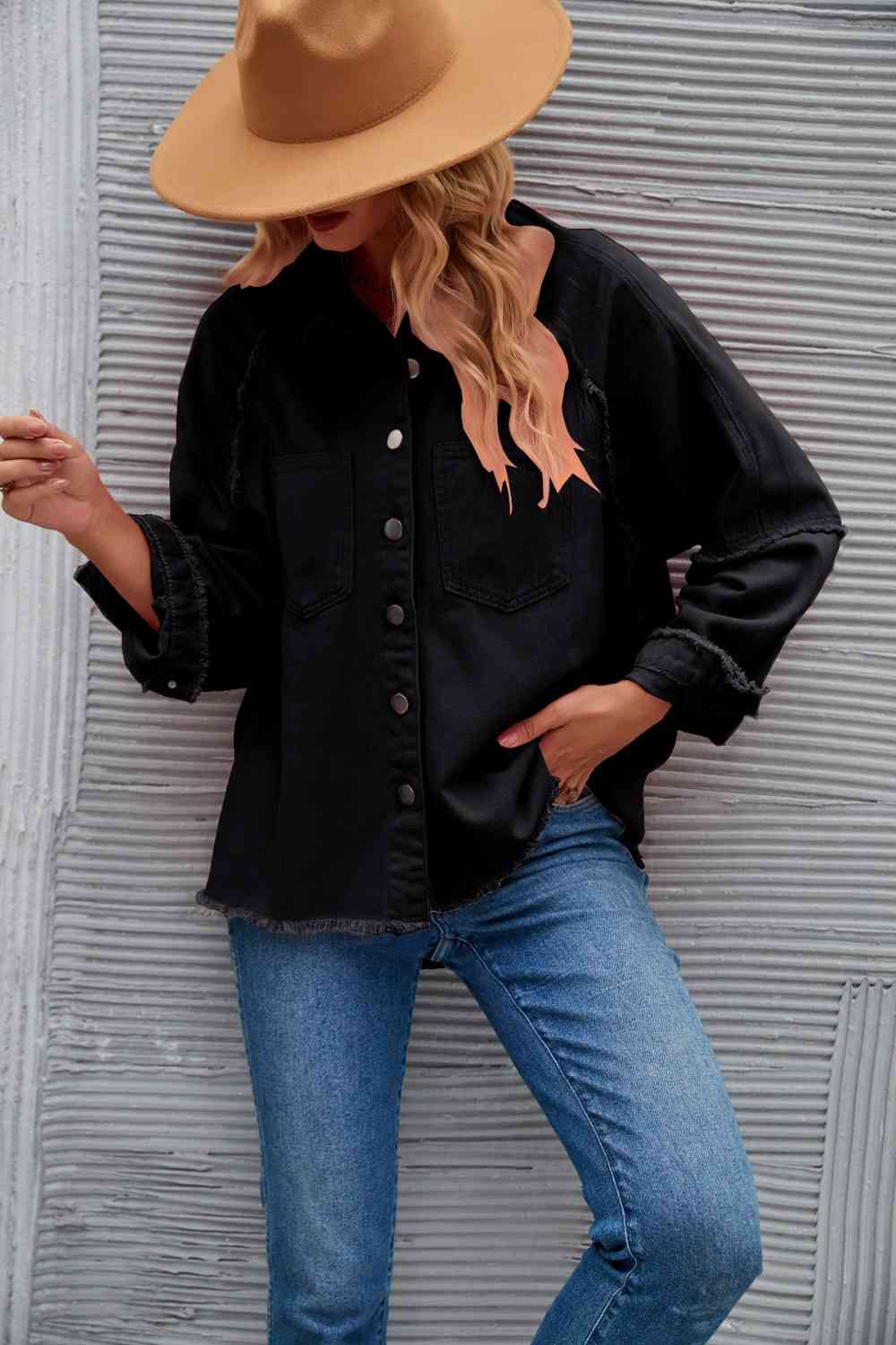 Drune | Raw Hem Kragen Denimjacke