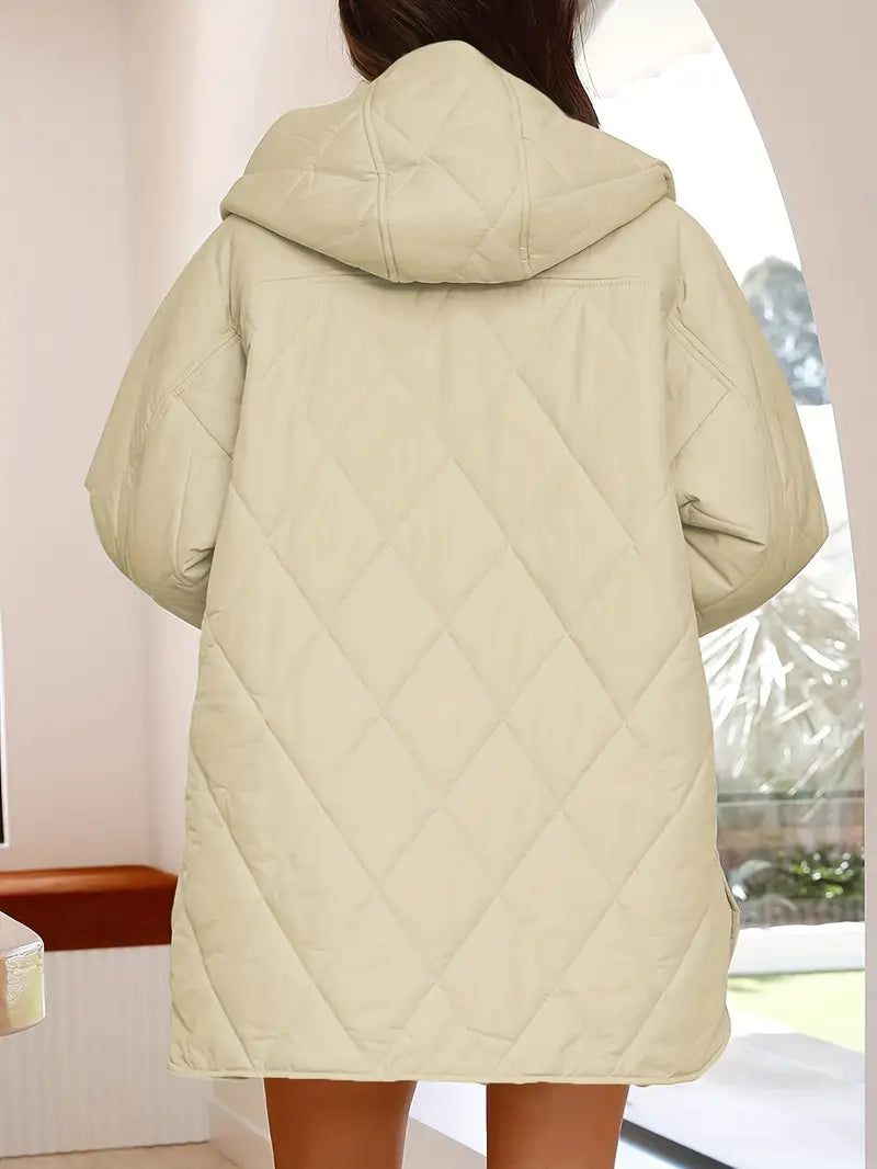 Drune | Puffer schwarze und beige Winterjacke für Damen - warm und oversized
