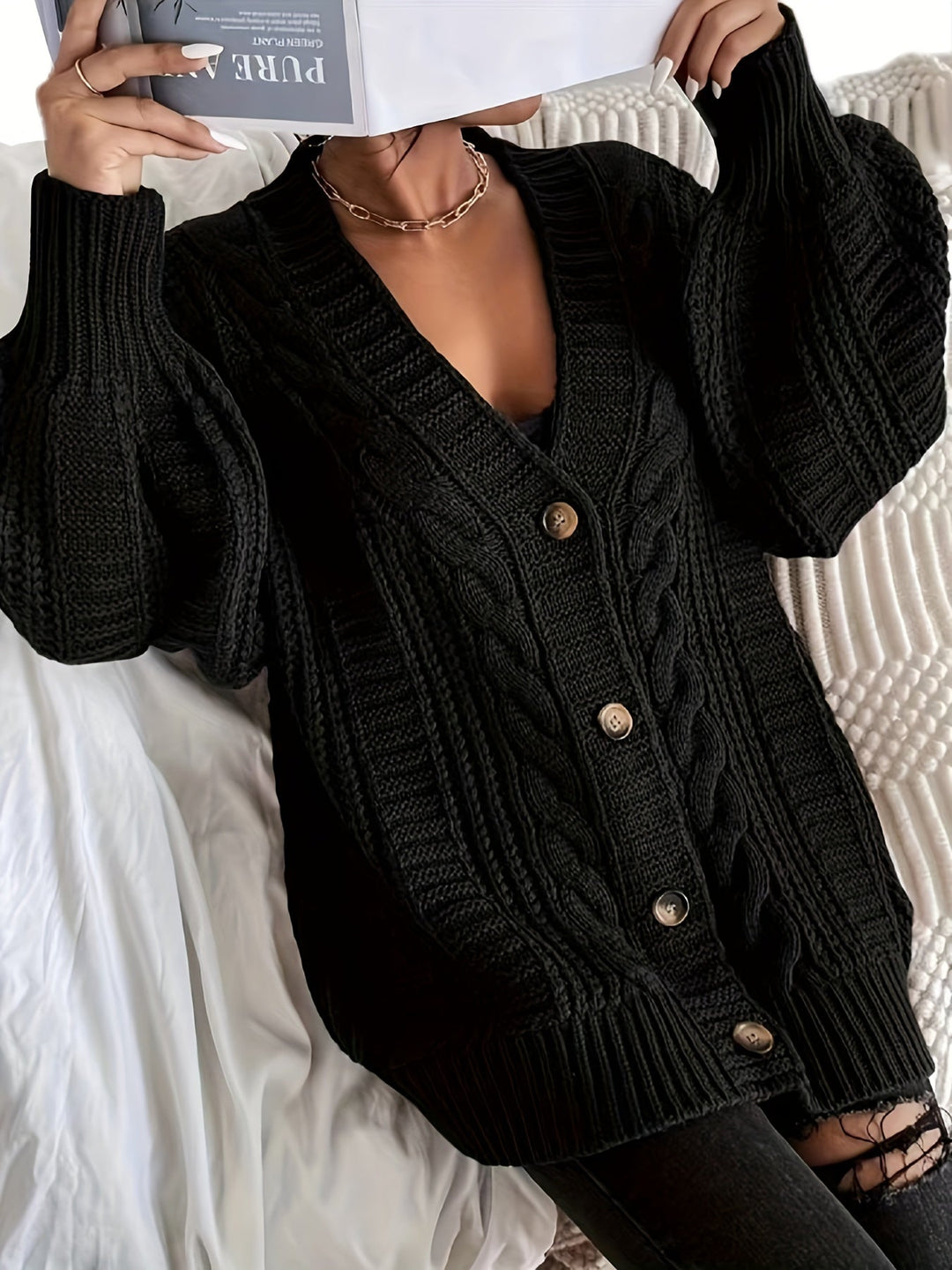 Drune | stilvoller warmer Kabelstrick-Woll-Cardigan für Damen - Perfekt für lässige Tage