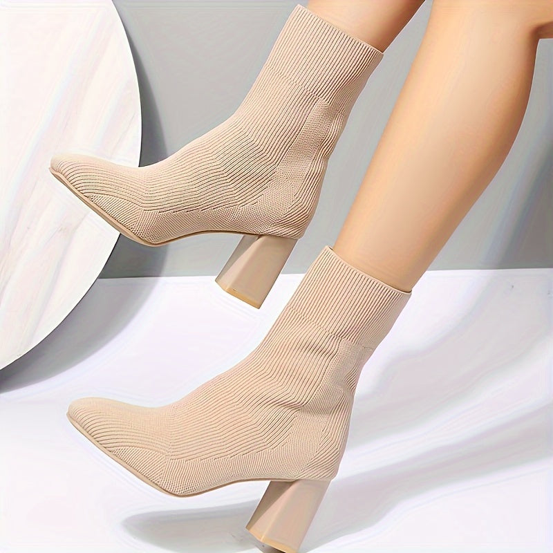 Drune | Strickstiefel Mit Halbhohem Schaft Und Blockabsatz