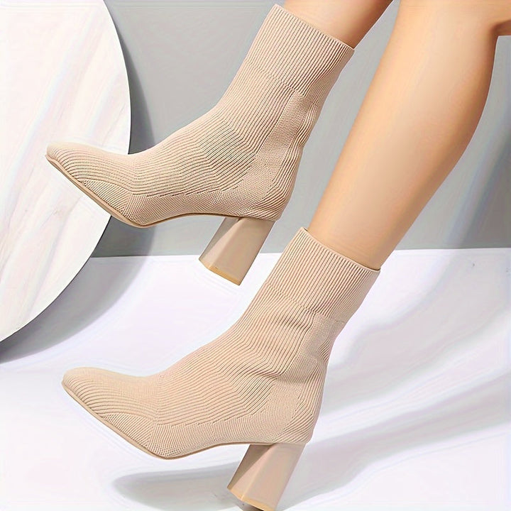 Drune | Strickstiefel Mit Halbhohem Schaft Und Blockabsatz