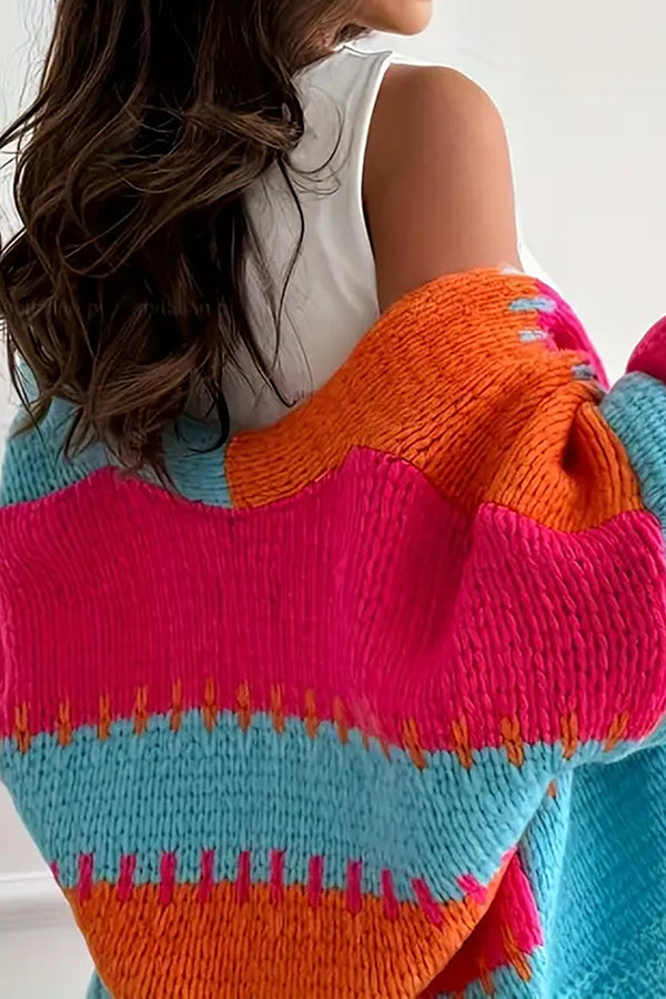 Drune | lässige Strickjacke mit Kontrastnaht-Detail