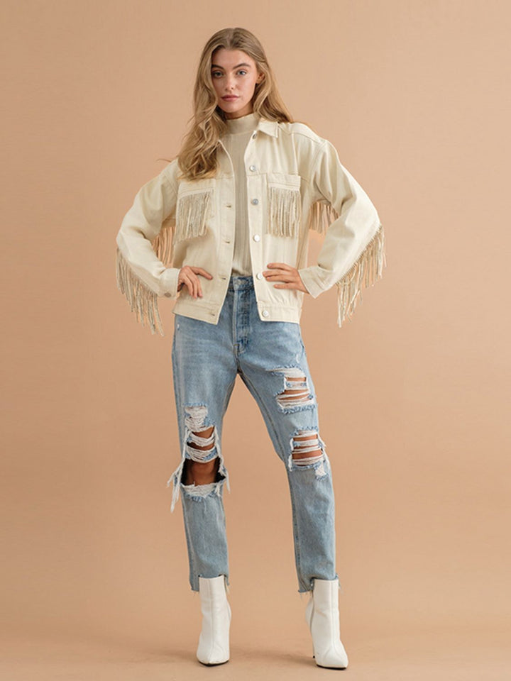 Drune | Fransen-Detail Gefallene Schulter Denimjacke